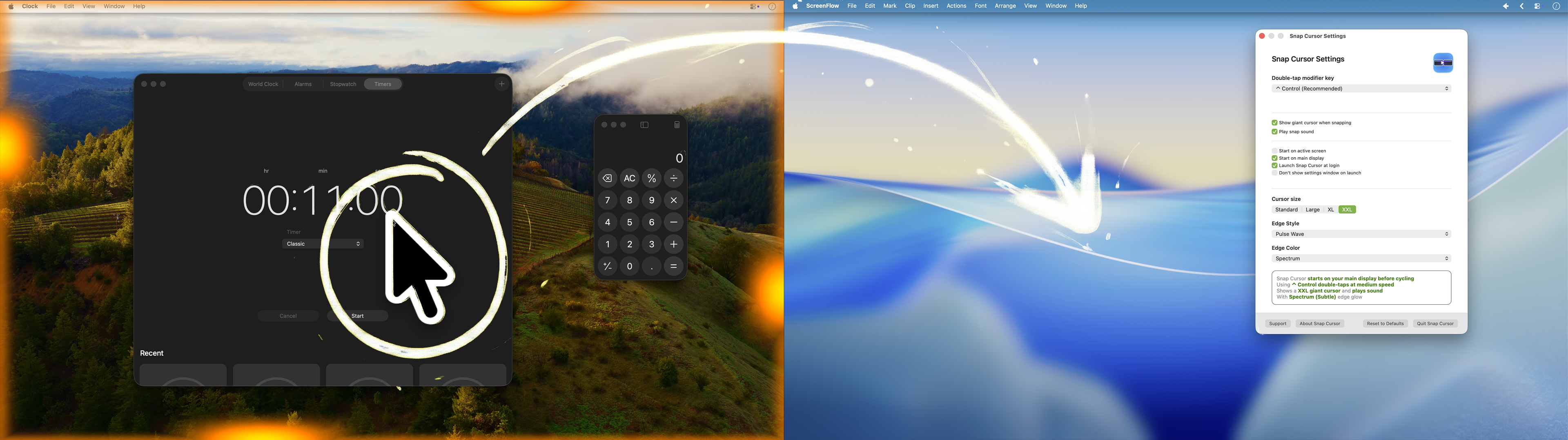 Giant cursor with glowing edge snapping between two monitors